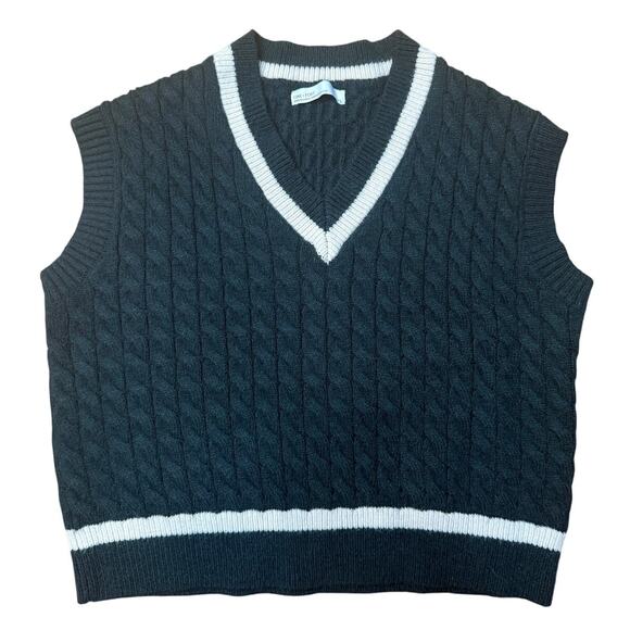 Oak + Fort Green/White Cable Knit V-Neck Sweater Vest Women's Size X-SMALL - Picture 1 of 4